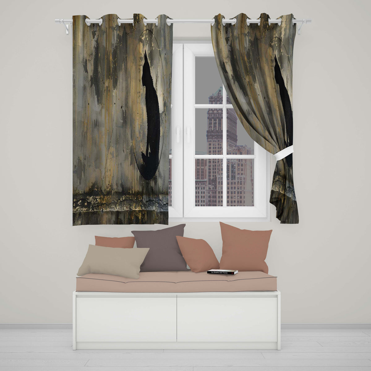 Black Cat Silhouette in Golden Grunge Circle Bold Timeless Artwork for Home Decor Readymade Eyelet Ring Top Thermal 100% Blackout Curtains