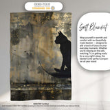 Black Cat Silhouette in Golden Grunge Circle, Comfortable Everyday Use, Stylish Room Decoration - Super Soft Fleece Blanket Bed Sofa Throw