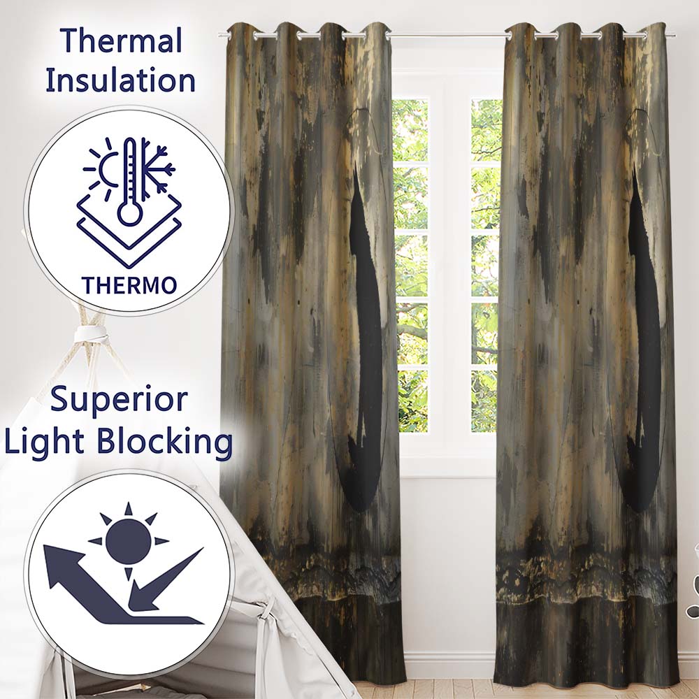 Black Cat Silhouette in Golden Grunge Circle Bold Timeless Artwork for Home Decor Readymade Eyelet Ring Top Thermal 100% Blackout Curtains