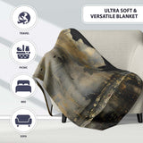 Black Cat Silhouette in Golden Grunge Circle, Comfortable Everyday Use, Stylish Room Decoration - Super Soft Fleece Blanket Bed Sofa Throw