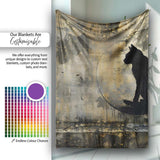 Black Cat Silhouette in Golden Grunge Circle, Comfortable Everyday Use, Stylish Room Decoration - Super Soft Fleece Blanket Bed Sofa Throw