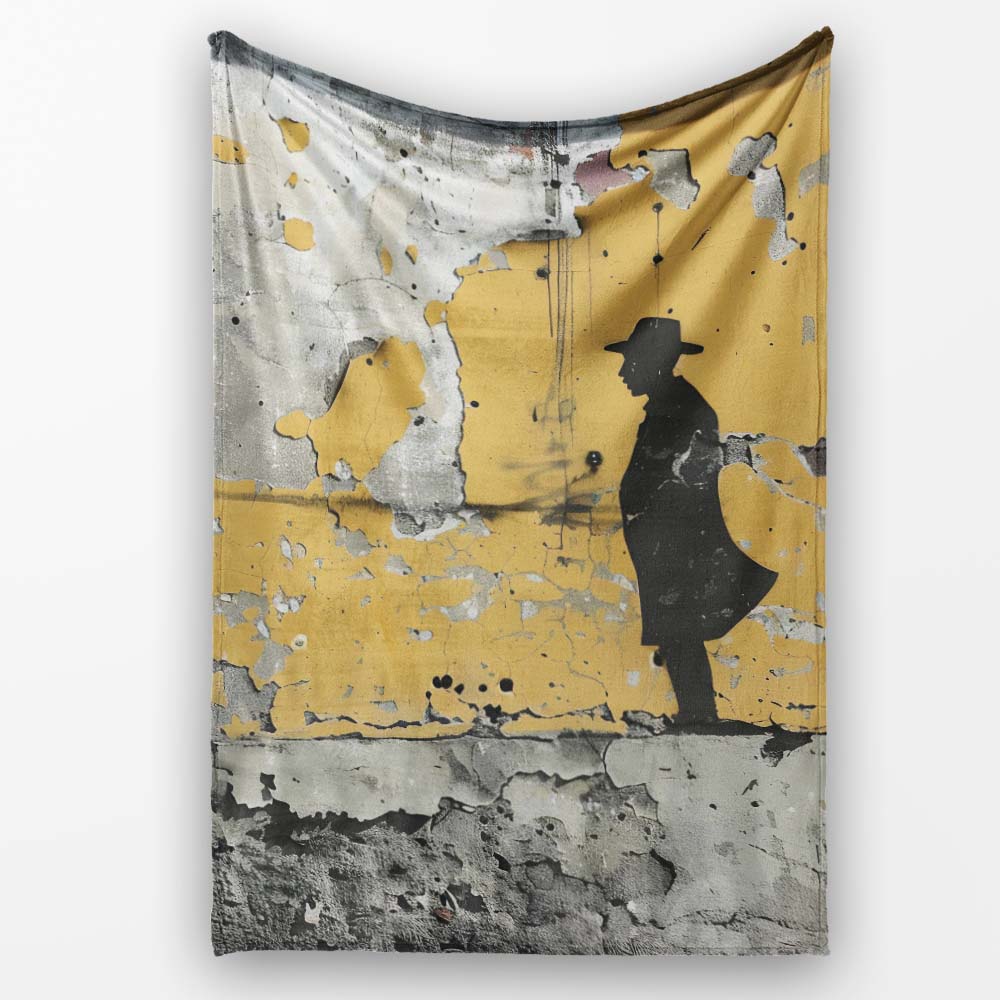 Lone Traveller Silhouette on Mustard Grunge Wall, All Season Comfort, Gift for Adults and Teens - Super Soft Fleece Blanket Bed Sofa Throw