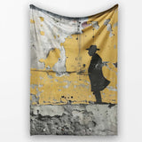 Lone Traveller Silhouette on Mustard Grunge Wall, All Season Comfort, Gift for Adults and Teens - Super Soft Fleece Blanket Bed Sofa Throw