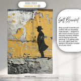 Lone Traveller Silhouette on Mustard Grunge Wall, All Season Comfort, Gift for Adults and Teens - Super Soft Fleece Blanket Bed Sofa Throw