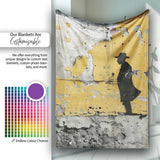 Lone Traveller Silhouette on Mustard Grunge Wall, All Season Comfort, Gift for Adults and Teens - Super Soft Fleece Blanket Bed Sofa Throw