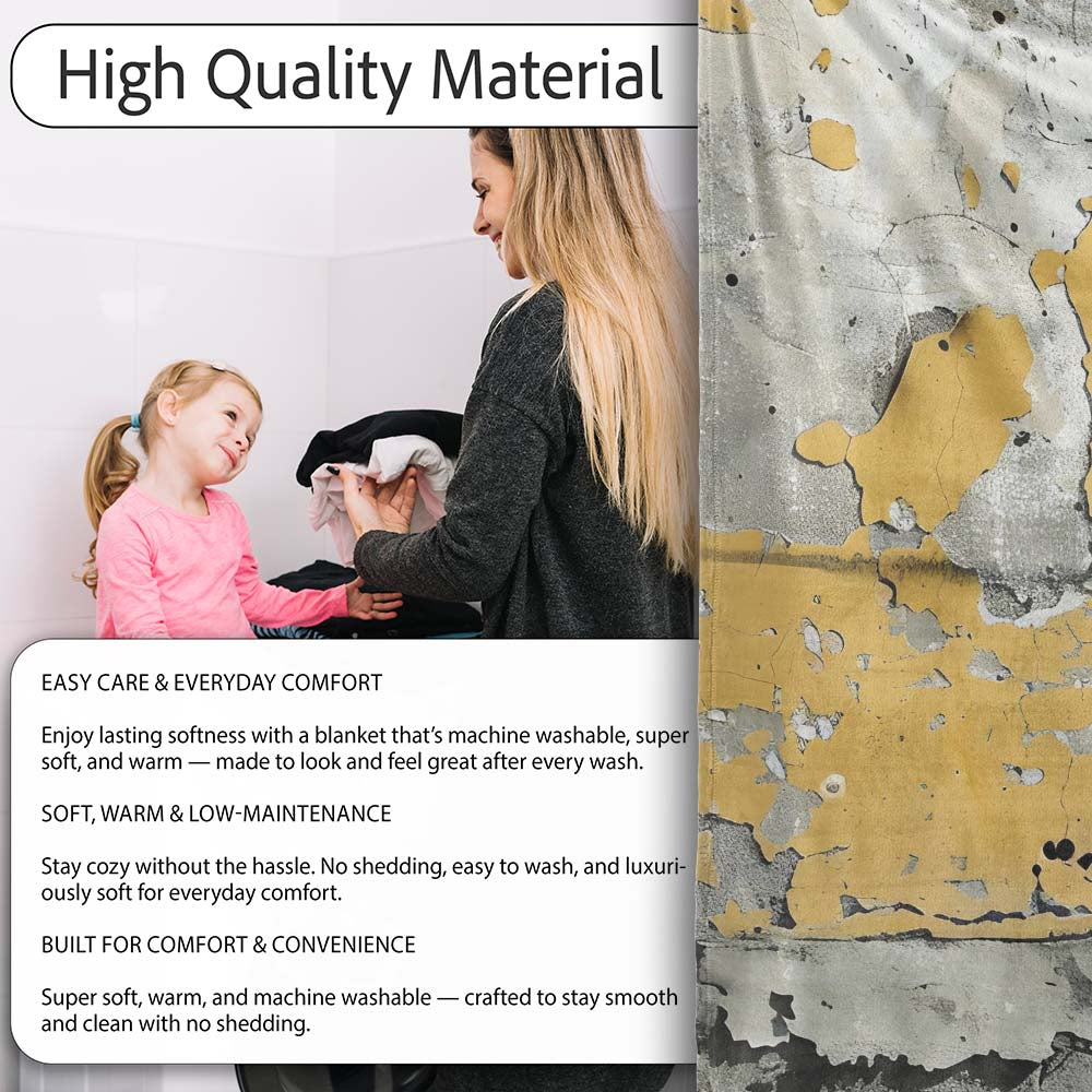 Lone Traveller Silhouette on Mustard Grunge Wall, All Season Comfort, Gift for Adults and Teens - Super Soft Fleece Blanket Bed Sofa Throw