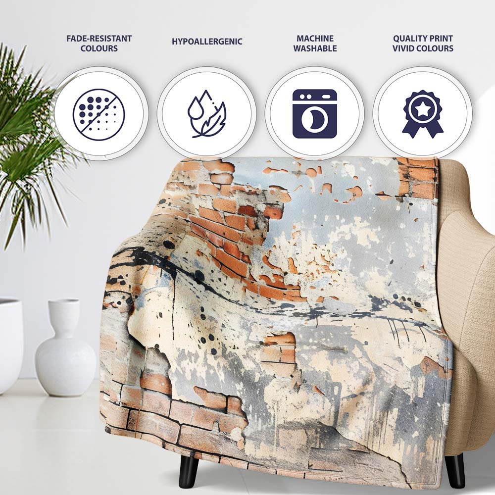 Child Walking Across Exposed Brick Graffiti, Bedroom Living Room Accent, Unique Artistic Design - Super Soft Fleece Blanket Bed Sofa Throw