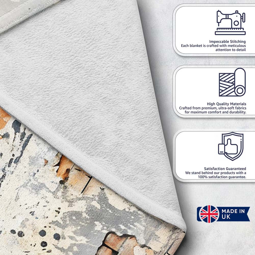 Child Walking Across Exposed Brick Graffiti, Bedroom Living Room Accent, Unique Artistic Design - Super Soft Fleece Blanket Bed Sofa Throw