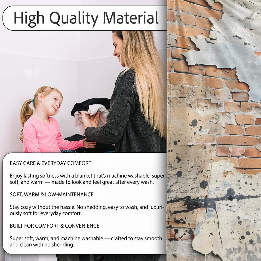 Child Walking Across Exposed Brick Graffiti, Bedroom Living Room Accent, Unique Artistic Design - Super Soft Fleece Blanket Bed Sofa Throw