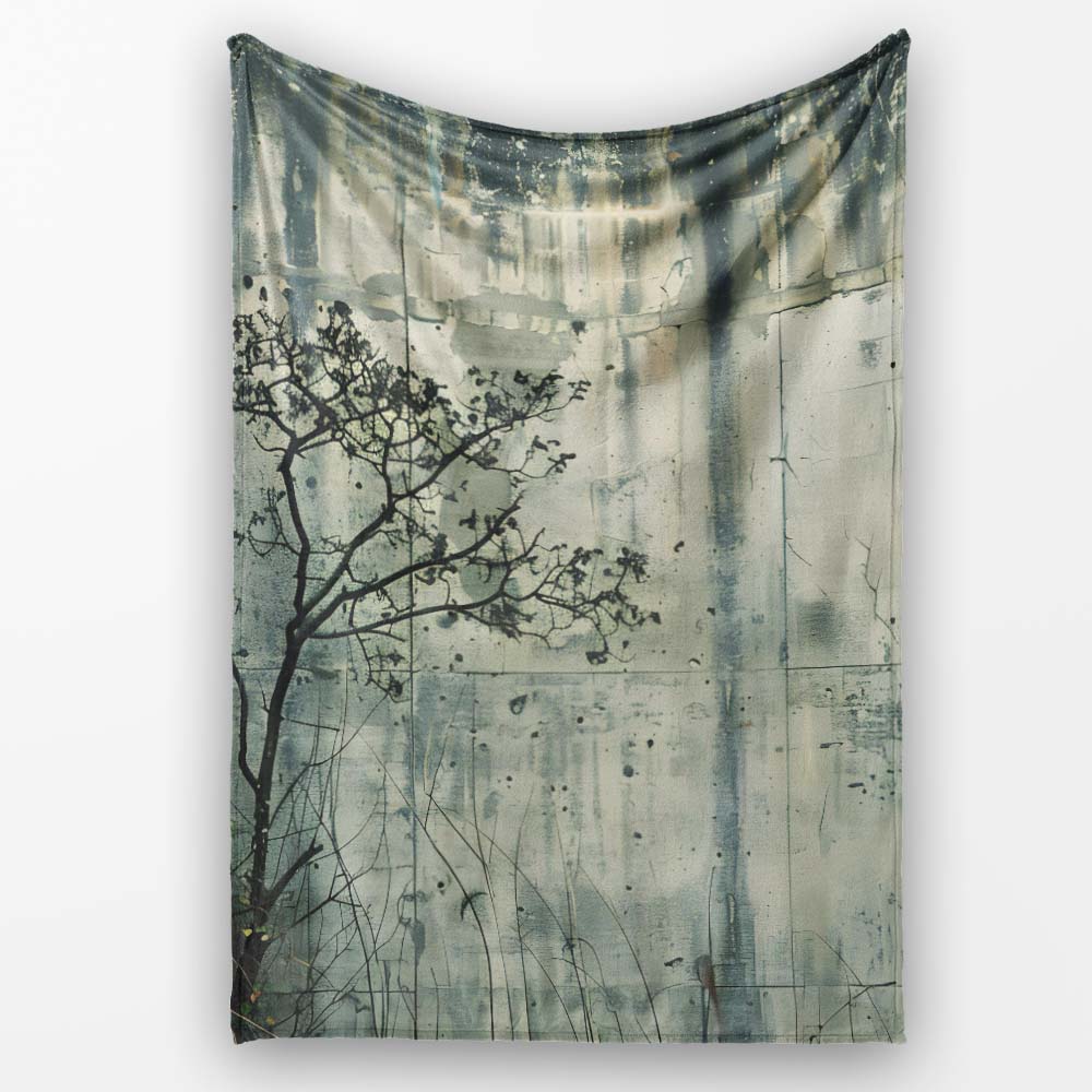Bare Tree and Flying Bird Grey Grunge, Bedroom Living Room Accent, Thoughtful Housewarming Gift - Super Soft Fleece Blanket Bed Sofa Throw