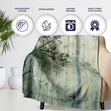Bare Tree and Flying Bird Grey Grunge, Bedroom Living Room Accent, Thoughtful Housewarming Gift - Super Soft Fleece Blanket Bed Sofa Throw