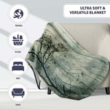 Bare Tree and Flying Bird Grey Grunge, Bedroom Living Room Accent, Thoughtful Housewarming Gift - Super Soft Fleece Blanket Bed Sofa Throw