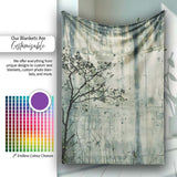 Bare Tree and Flying Bird Grey Grunge, Bedroom Living Room Accent, Thoughtful Housewarming Gift - Super Soft Fleece Blanket Bed Sofa Throw
