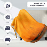 Lonely Boy Silhouette on Golden Grunge Wall, Bedroom Living Room Accent, Unique Artistic Design - Super Soft Fleece Blanket Bed Sofa Throw