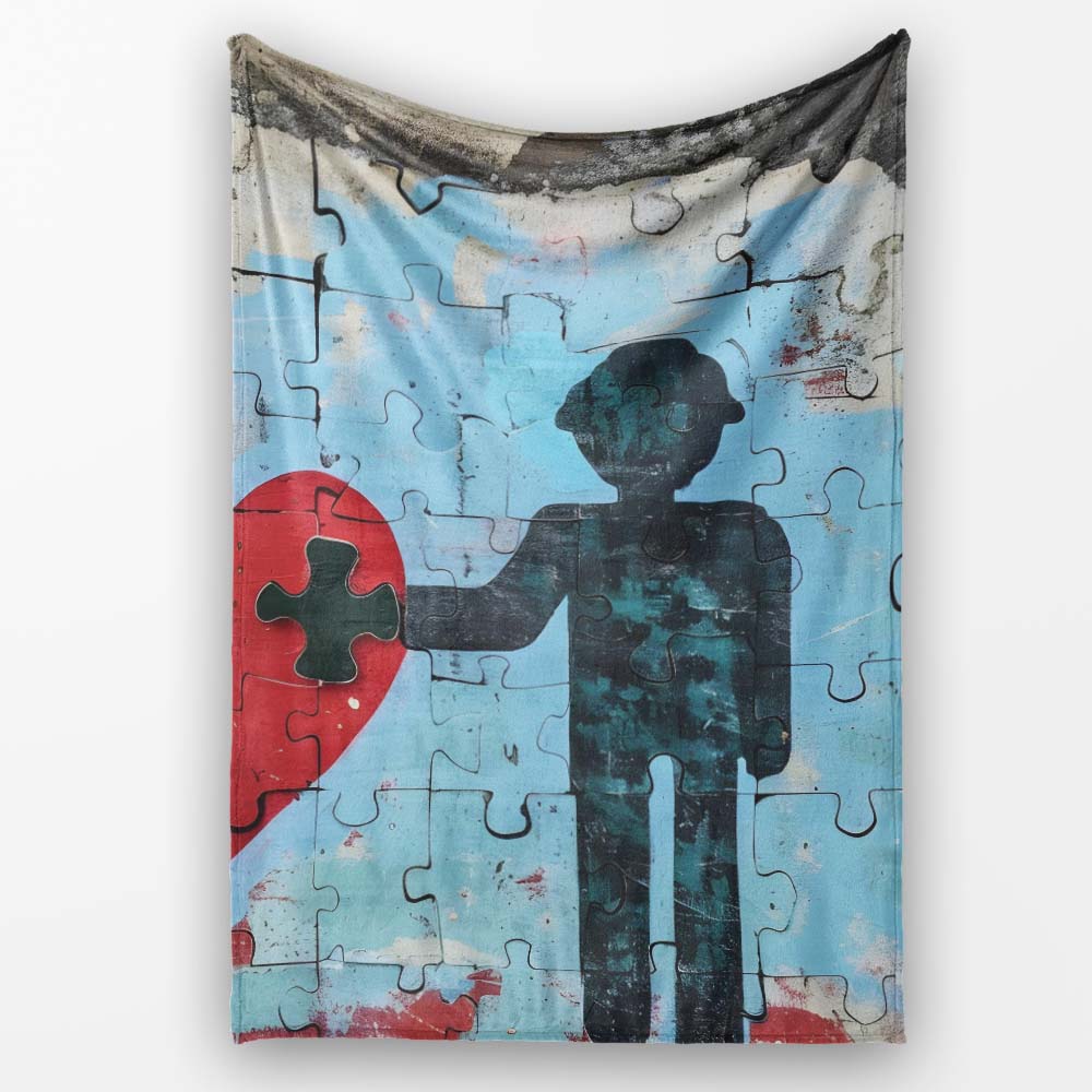 Puzzle Heart Missing Piece Street Art, Bedroom Living Room Accent, Thoughtful Housewarming Gift - Super Soft Fleece Blanket Bed Sofa Throw