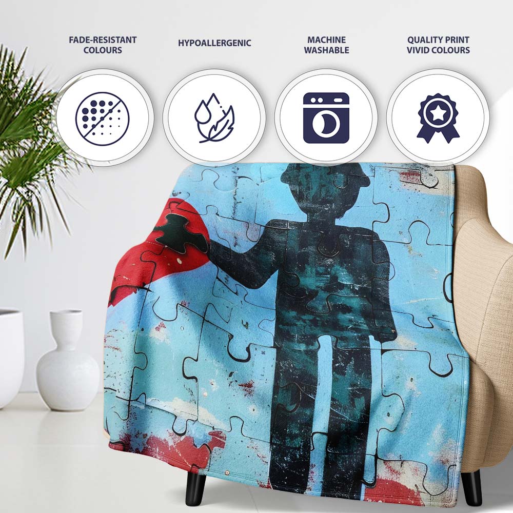 Puzzle Heart Missing Piece Street Art, Bedroom Living Room Accent, Thoughtful Housewarming Gift - Super Soft Fleece Blanket Bed Sofa Throw