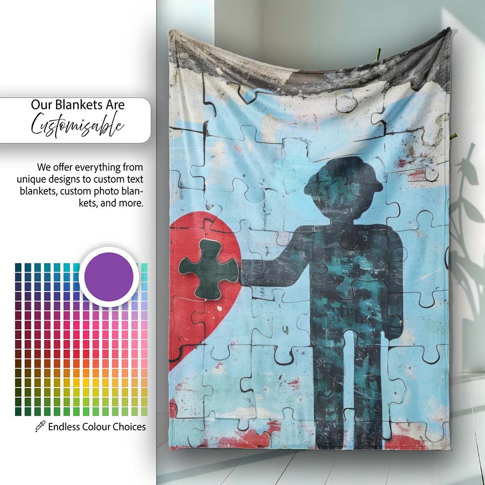 Puzzle Heart Missing Piece Street Art, Bedroom Living Room Accent, Thoughtful Housewarming Gift - Super Soft Fleece Blanket Bed Sofa Throw