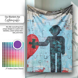 Puzzle Heart Missing Piece Street Art, Bedroom Living Room Accent, Thoughtful Housewarming Gift - Super Soft Fleece Blanket Bed Sofa Throw