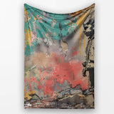 Thoughtful Boy Against Colourful Abstract Graffiti, All Season Comfort, Stylish Room Decoration - Super Soft Fleece Blanket Bed Sofa Throw