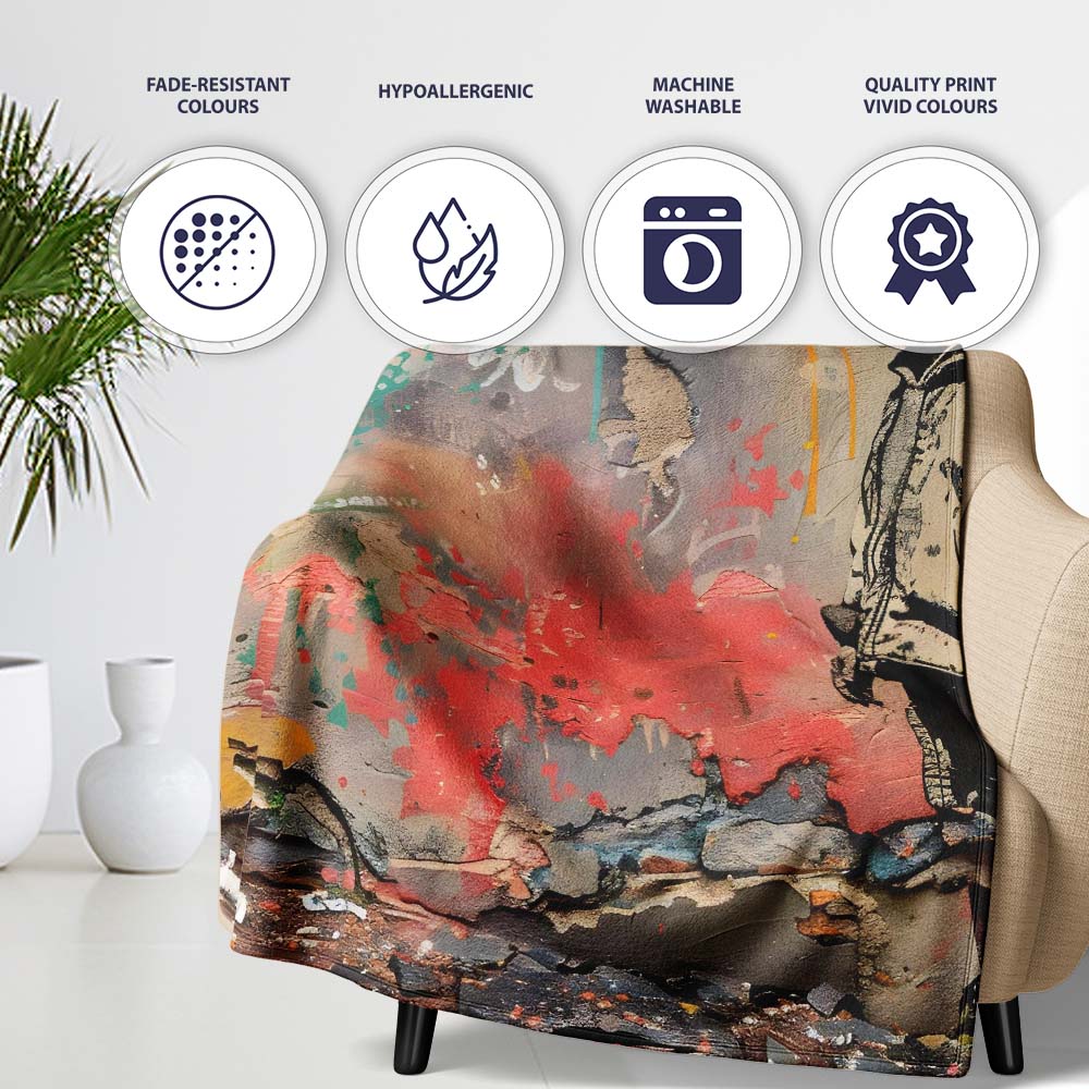 Thoughtful Boy Against Colourful Abstract Graffiti, All Season Comfort, Stylish Room Decoration - Super Soft Fleece Blanket Bed Sofa Throw