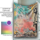 Thoughtful Boy Against Colourful Abstract Graffiti, All Season Comfort, Stylish Room Decoration - Super Soft Fleece Blanket Bed Sofa Throw