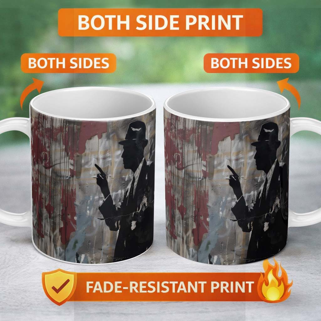 Mysterious Gentleman Silhouette Urban Graffiti 11oz Ceramic Coffee Tea Mug White Large Handle
