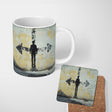 Lone Figure with Direction Arrow Street Art 11oz Ceramic Coffee Tea Mug White Large Handle
