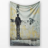 Lone Figure with Direction Arrow Street Art, Bedroom Living Room Accent, Unique Artistic Design - Super Soft Fleece Blanket Bed Sofa Throw