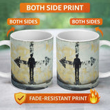 Lone Figure with Direction Arrow Street Art 11oz Ceramic Coffee Tea Mug White Large Handle
