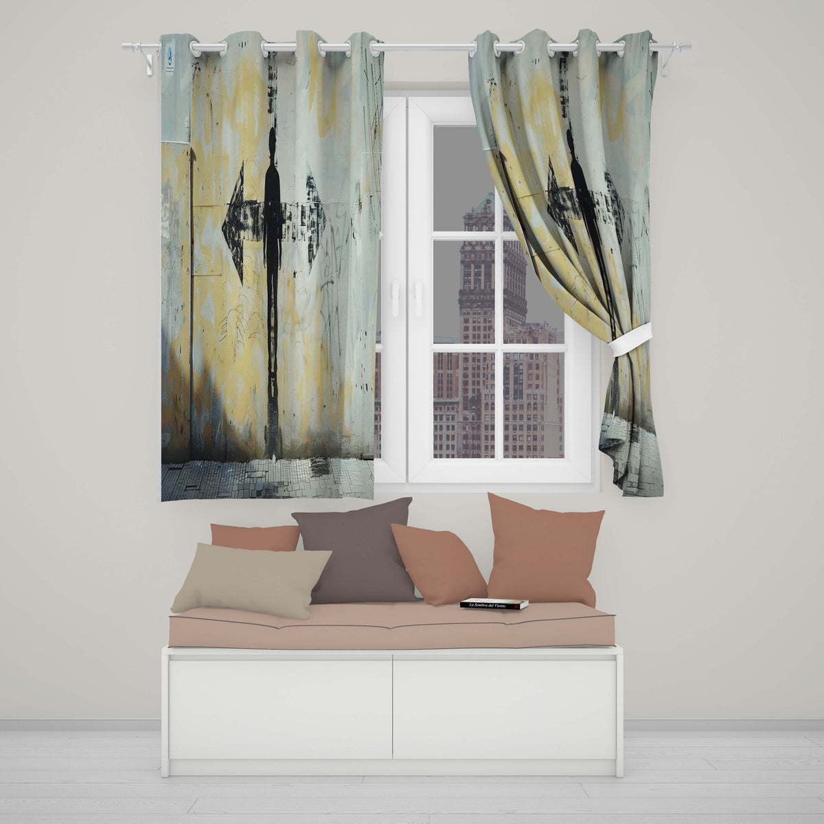 Lone Figure with Direction Arrow Street Art Modern Vibrant Artwork for Home Decor Readymade Eyelet Ring Top Thermal 100% Blackout Curtains
