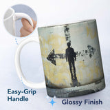 Lone Figure with Direction Arrow Street Art 11oz Ceramic Coffee Tea Mug White Large Handle