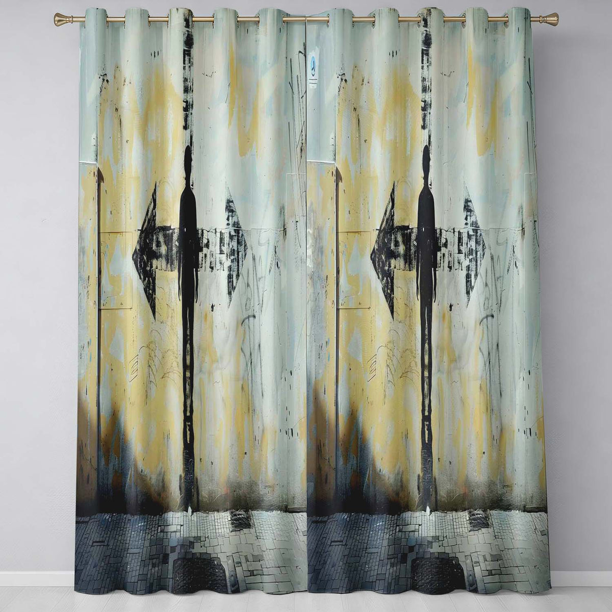 Lone Figure with Direction Arrow Street Art Modern Vibrant Artwork for Home Decor Readymade Eyelet Ring Top Thermal 100% Blackout Curtains