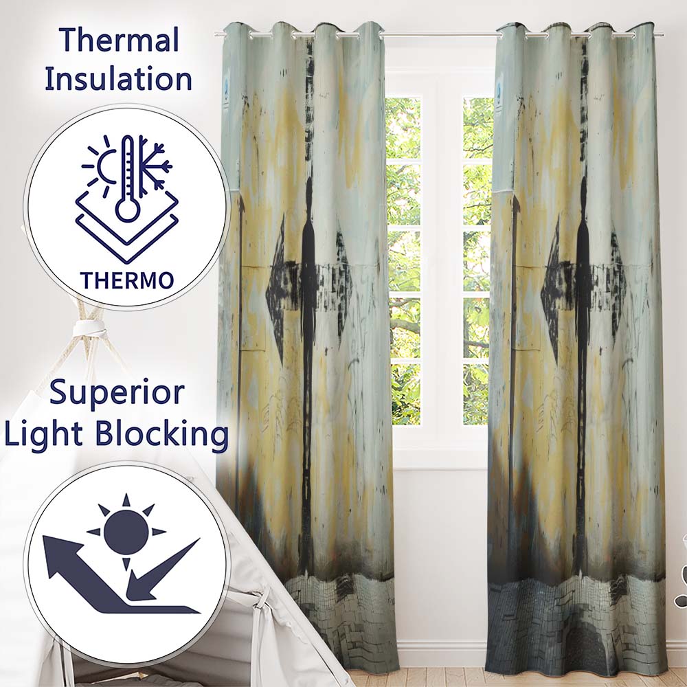 Lone Figure with Direction Arrow Street Art Modern Vibrant Artwork for Home Decor Readymade Eyelet Ring Top Thermal 100% Blackout Curtains