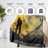 Silhouette Figure Before Geometric Yellow Arrow, Bedroom Living Room Accent, All Season Comfort - Super Soft Fleece Blanket Bed Sofa Throw