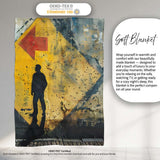 Silhouette Figure Before Geometric Yellow Arrow, Bedroom Living Room Accent, All Season Comfort - Super Soft Fleece Blanket Bed Sofa Throw