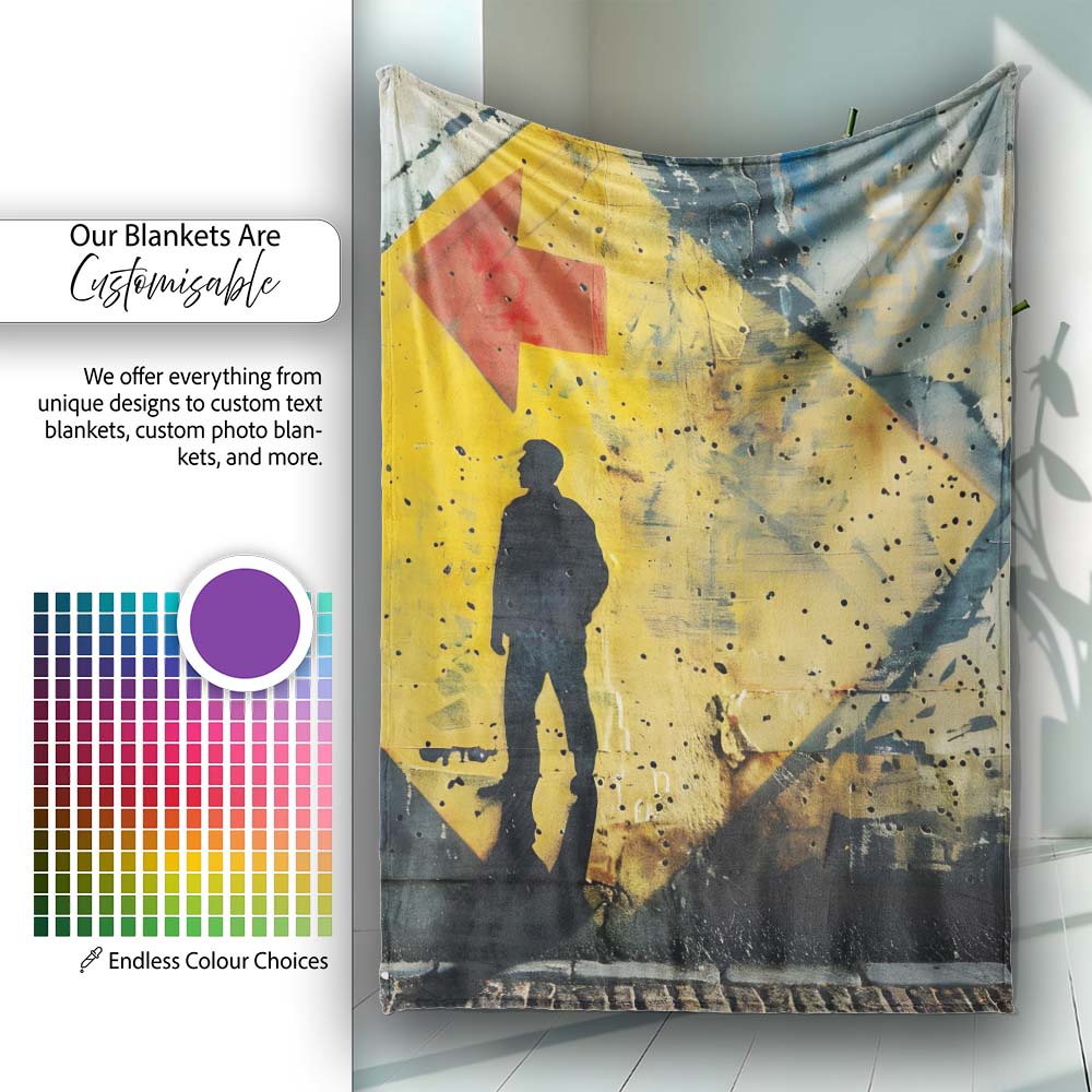 Silhouette Figure Before Geometric Yellow Arrow, Bedroom Living Room Accent, All Season Comfort - Super Soft Fleece Blanket Bed Sofa Throw