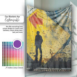 Silhouette Figure Before Geometric Yellow Arrow, Bedroom Living Room Accent, All Season Comfort - Super Soft Fleece Blanket Bed Sofa Throw