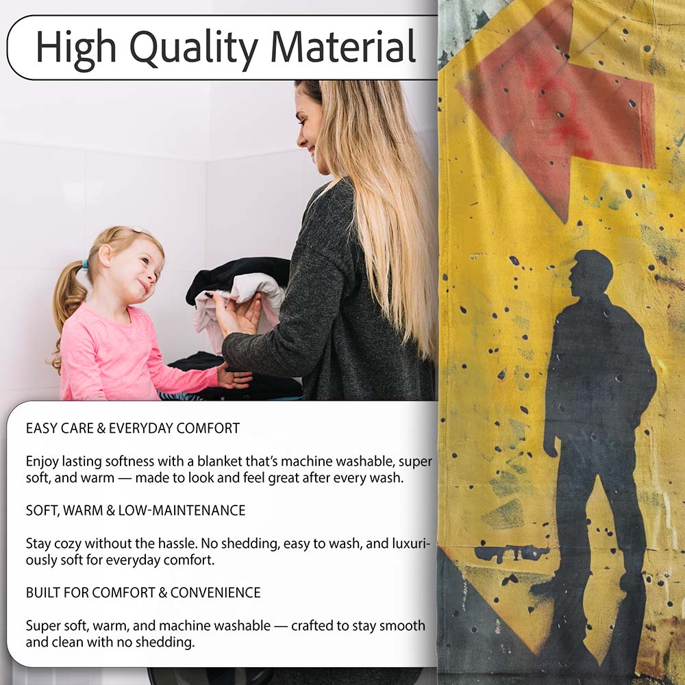 Silhouette Figure Before Geometric Yellow Arrow, Bedroom Living Room Accent, All Season Comfort - Super Soft Fleece Blanket Bed Sofa Throw