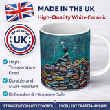 Child Reaching for Star on Book Stack 11oz Ceramic Coffee Tea Mug White Large Handle