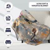 Robot Holding Pink Flowers Urban Graffiti, Bedroom Living Room Accent, Comfortable Everyday Use - Super Soft Fleece Blanket Bed Sofa Throw