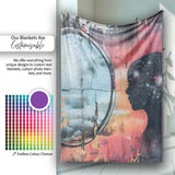 Cosmic Mind Female Silhouette Mirror Reflection, Bedroom Living Room Accent, All Season Comfort - Super Soft Fleece Blanket Bed Sofa Throw
