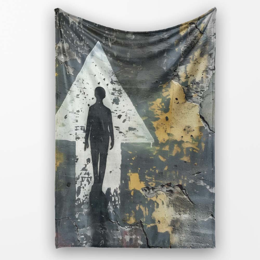 Silhouette Figure Inside White Arrow Graffiti, All Season Comfort, Thoughtful Housewarming Gift - Super Soft Fleece Blanket Bed Sofa Throw