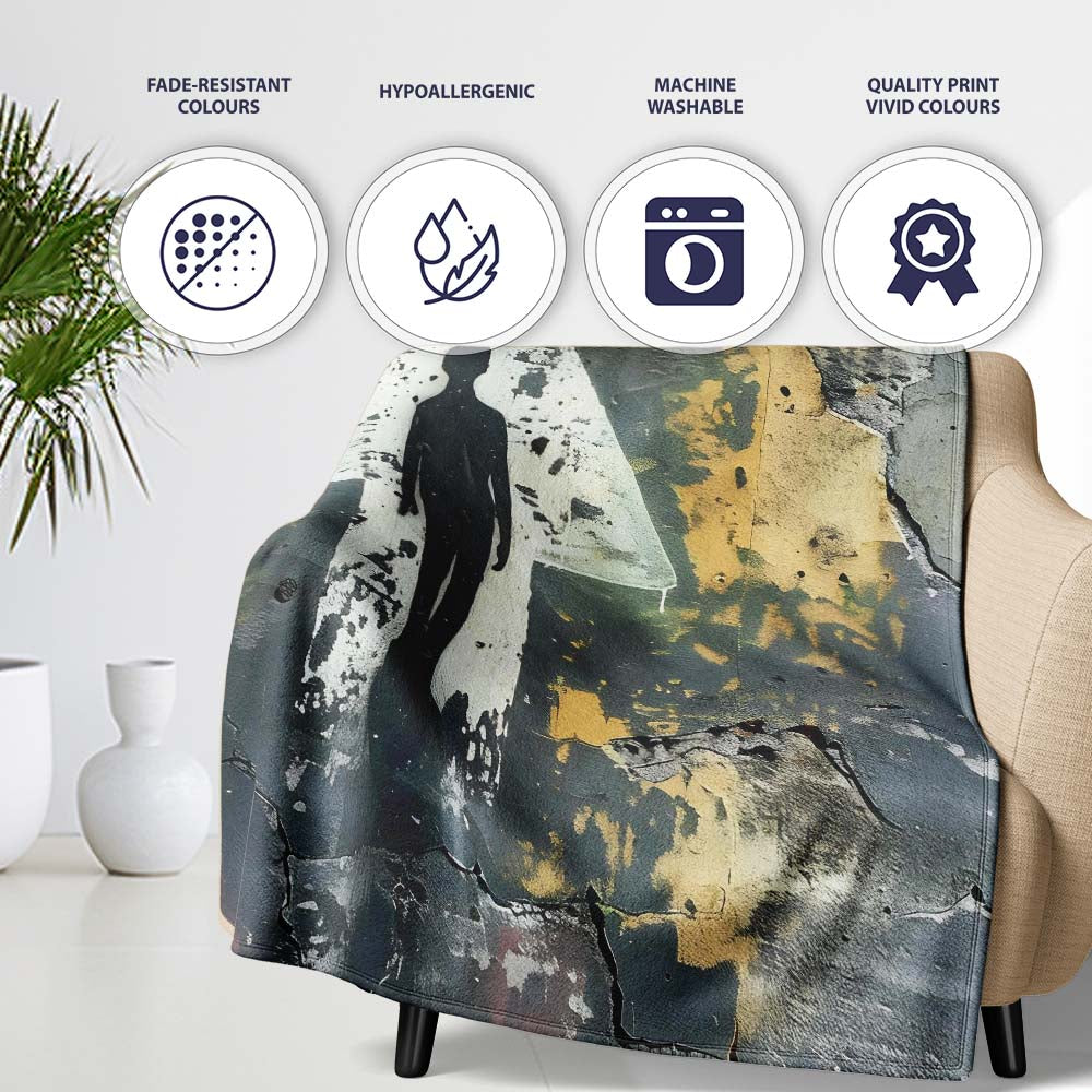Silhouette Figure Inside White Arrow Graffiti, All Season Comfort, Thoughtful Housewarming Gift - Super Soft Fleece Blanket Bed Sofa Throw