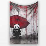 Panda Holding Red Umbrella Graffiti, Cozy Home Decor, Lightweight Warm Gift, All Season Comfort - Super Soft Fleece Blanket Bed Sofa Throw