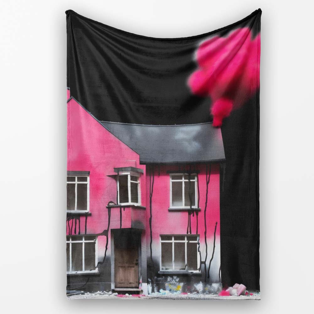 Pink Smoke House Contemporary Street Art, Bedroom Living Room Accent, Gift for Adults and Teens - Super Soft Fleece Blanket Bed Sofa Throw