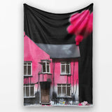 Pink Smoke House Contemporary Street Art, Bedroom Living Room Accent, Gift for Adults and Teens - Super Soft Fleece Blanket Bed Sofa Throw
