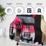 Pink Smoke House Contemporary Street Art, Bedroom Living Room Accent, Gift for Adults and Teens - Super Soft Fleece Blanket Bed Sofa Throw