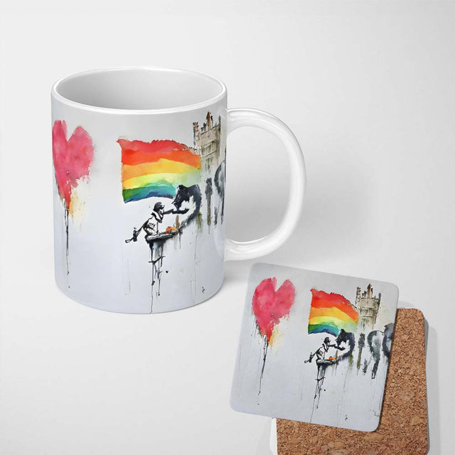 Watercolour Heart Rainbow Protest Street Art 11oz Ceramic Coffee Tea Mug White Large Handle