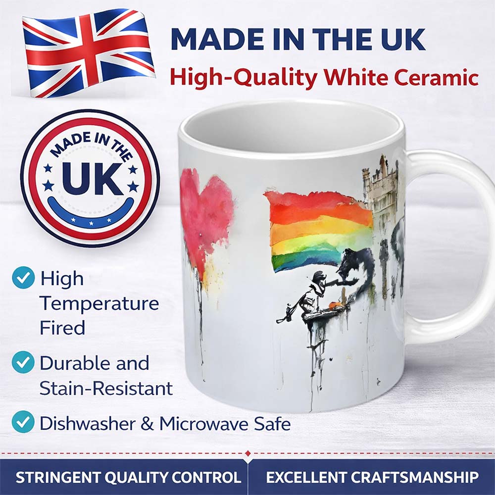Watercolour Heart Rainbow Protest Street Art 11oz Ceramic Coffee Tea Mug White Large Handle