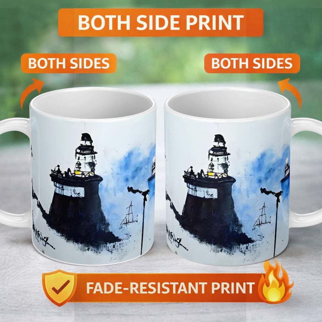 Watercolour Lighthouse Coastal Street Art 11oz Ceramic Coffee Tea Mug White Large Handle